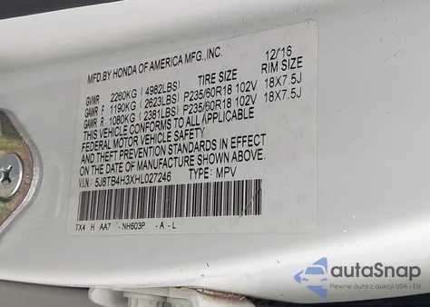 2017 Acura Rdx Acurawatch Plus Package из США, поврежденный, VIN 5J8TB4H3XHL027246